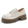 2025 spring new British style lace-up platform loafers retro round head small leather shoes women's genuine leather heightening women's shoes
