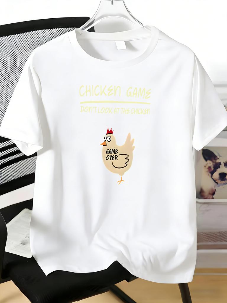 Unisexs Tee Chicken Game Cartoon Chicken Letter Print Cotton Short Sleeve Male Casual Streetwear Outdoor Daily Basic Fashion Top