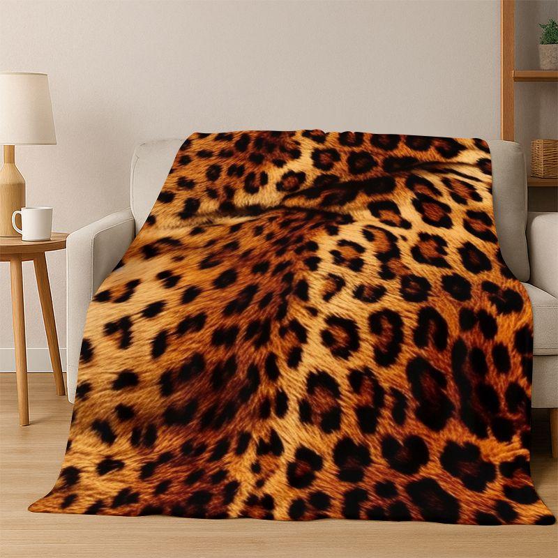 Luxurious Leopard Tiger Print Beast Fur Flannel Blanket Soft Warm Throw Blanket for Bedroom Living Room Bed Travel Camping Gift