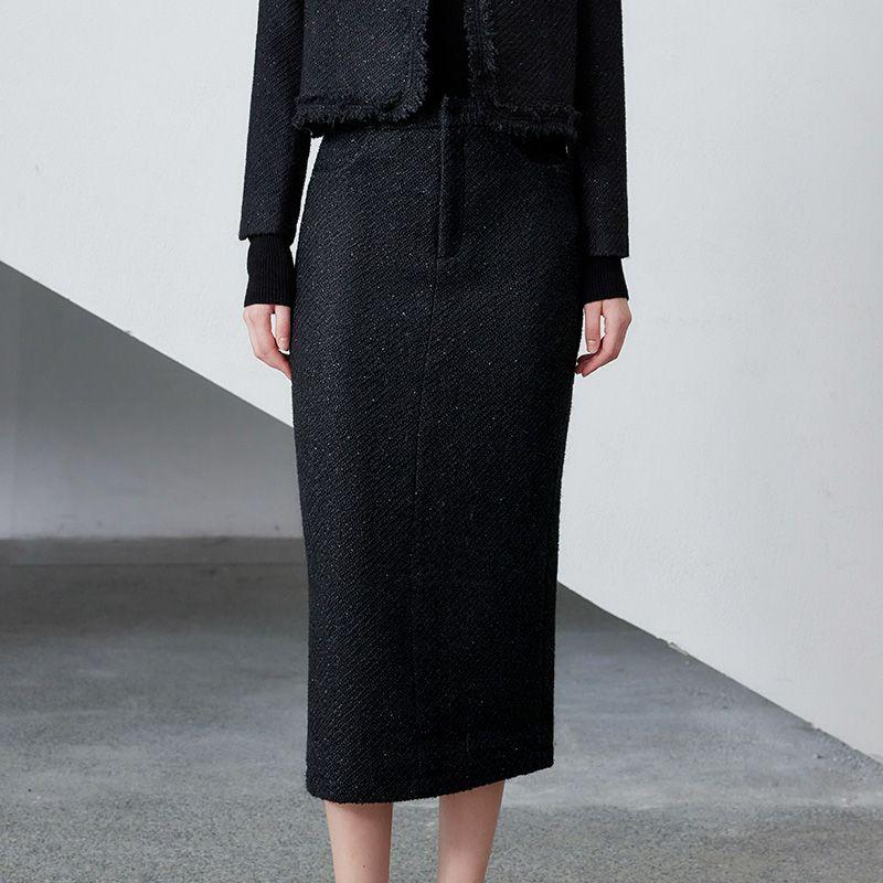 

Black Fleece Graceful Tweed Suit Skirt Women Autumn and Winter New High Sense Outerwear Skirt Business Wear One-piece overskirt S