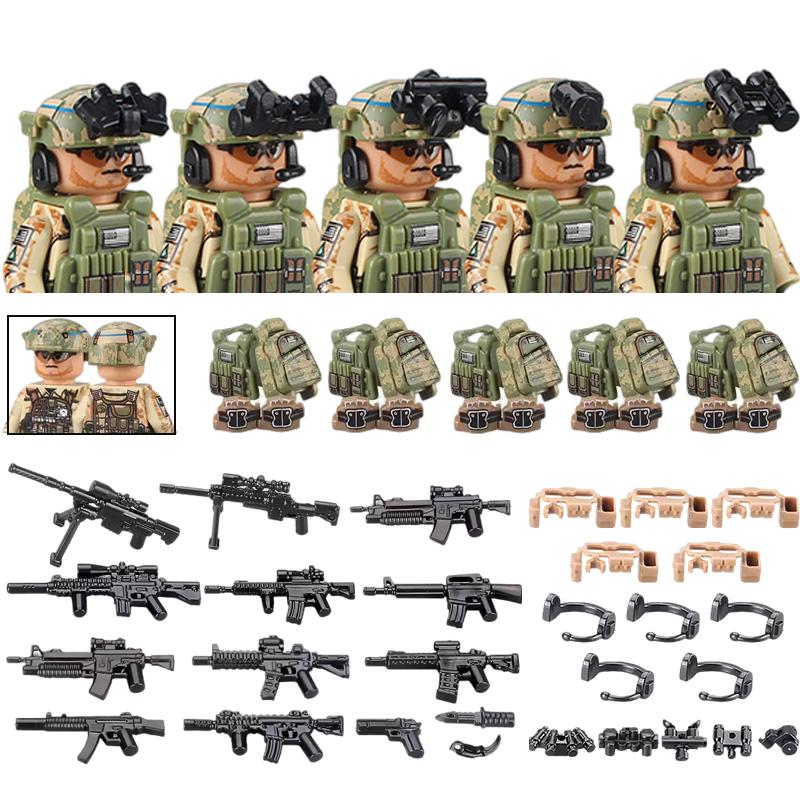 America Army Combat Uniform Special Forces Figures Building Blocks City US Special Air Service Soldier Military Weapons Toys