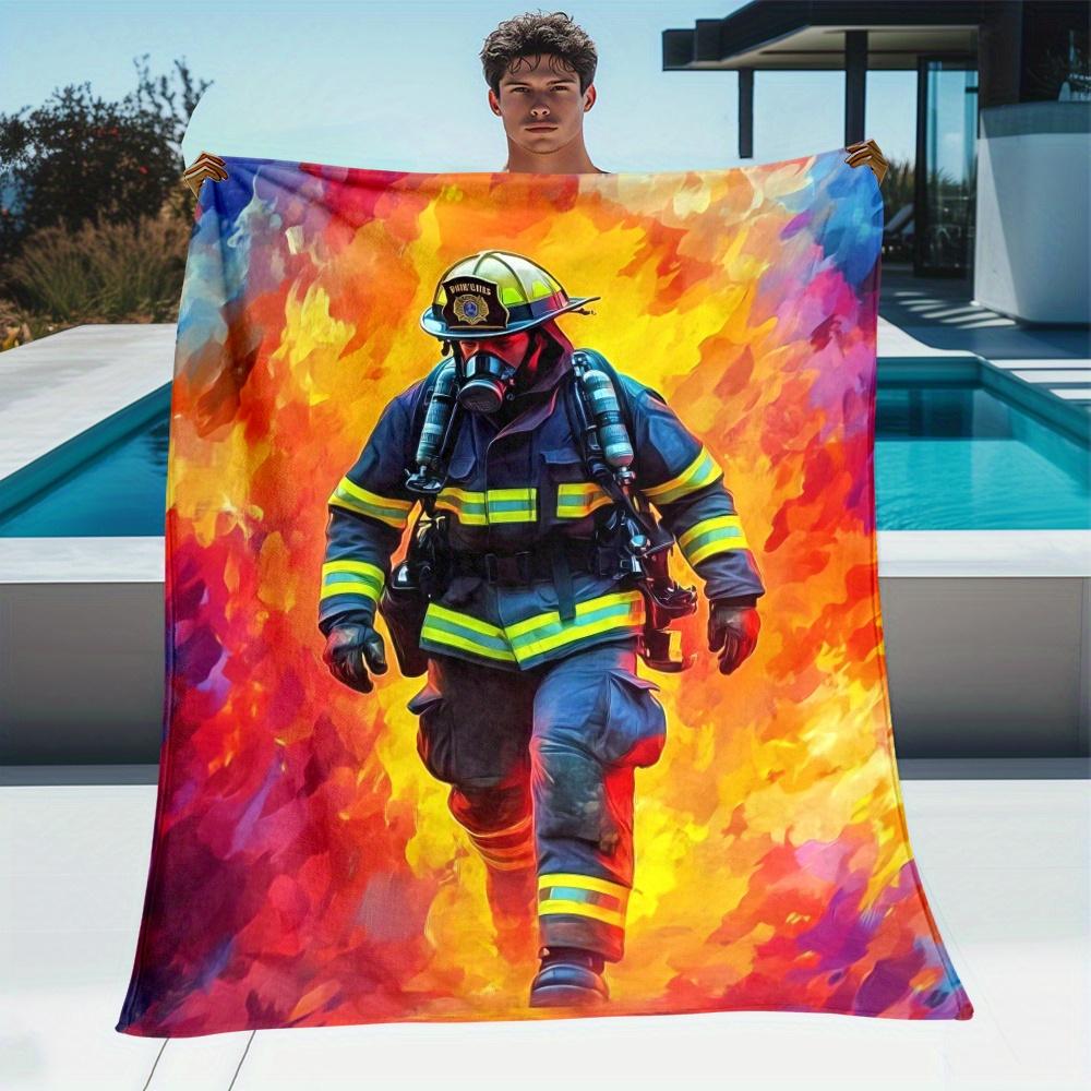 

Brave Firefighter in Flames Flannel Blanket Heroic Rescue Scene Fireman Uniform Art Soft Cozy Throw Cover for HomeDecor andGifts 75x100cm (30x40inch)