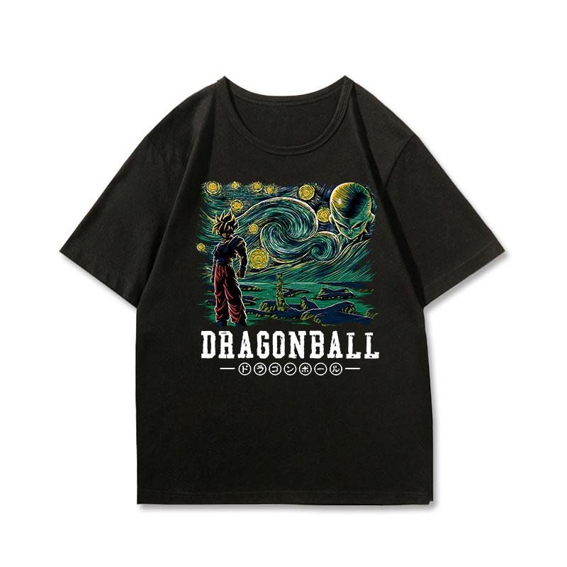 Dragon Ball Starry Sky Oil Painting Style Shortsleeved Super Fire Top Sense Popular Animation Clothes Summer Sports Leisure Top