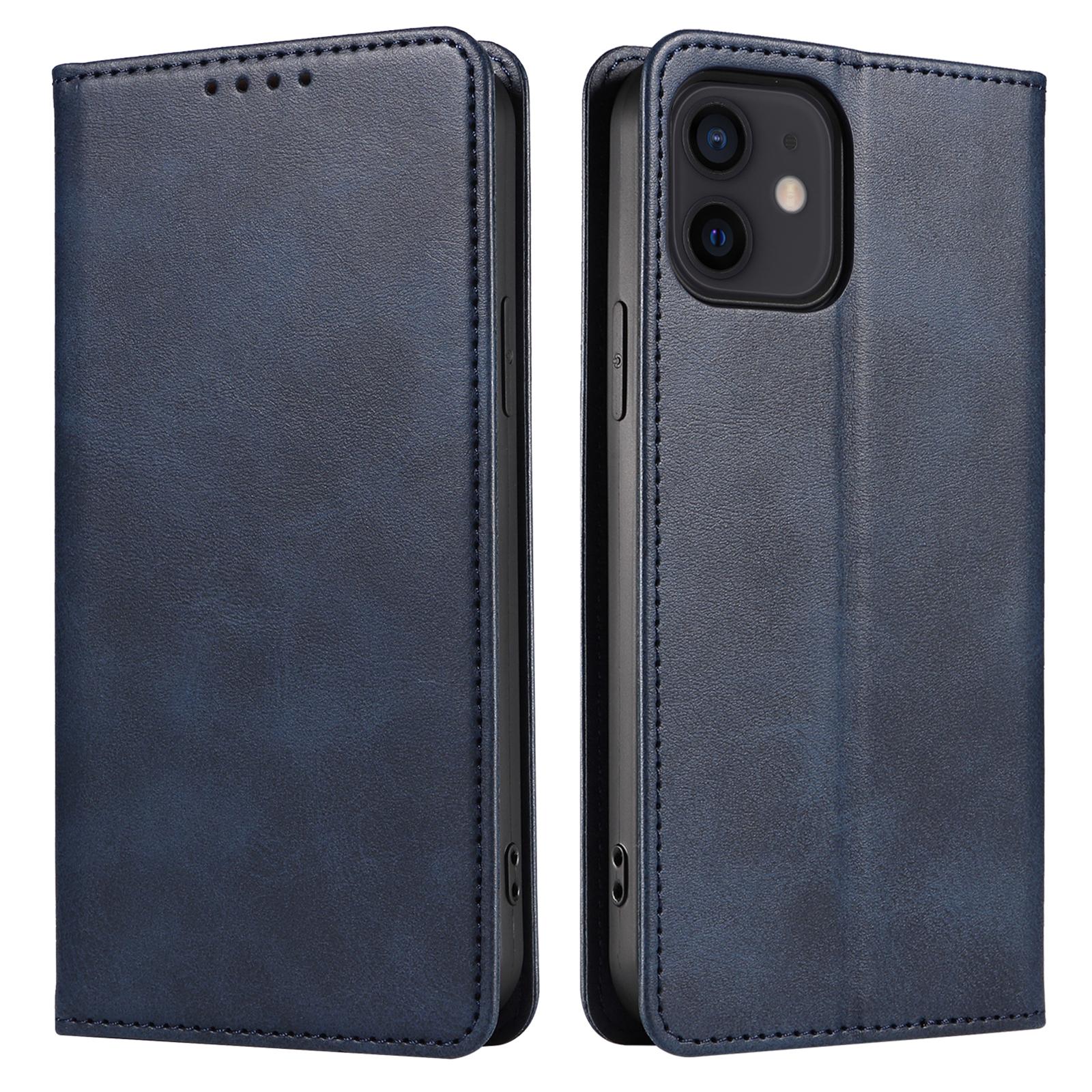 

Для iPhone 12/12 Pro 6,1 дюйма Чехол для телефона с защитой от царапин, Кошелек, Магнитная кожаная подставка, Текстура телячьей кожи, Чехол для телефона Blue