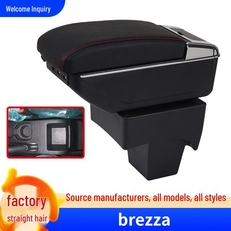 Suzuki Brezza Special Armrest Storage Box Single Layer - Black with Red Thread