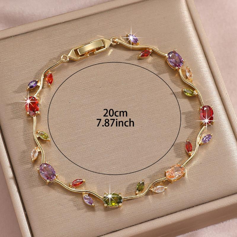 Women Jewelry Silver Color Dark Blue Crystal Leaf Chain Link Bracelets And Bangles For Party Gift Color Retention Bracelet