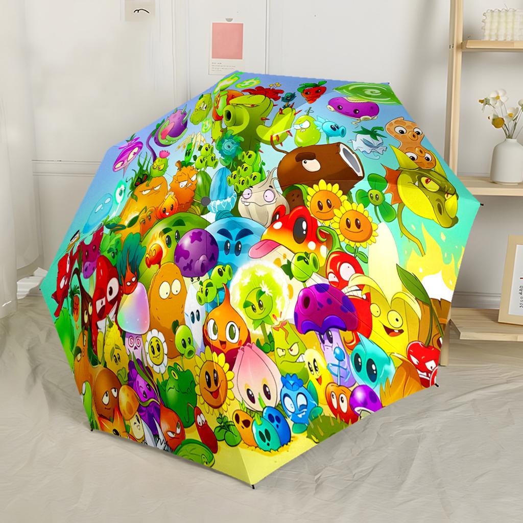 Plants Vs Zombies Adventure Outdoor Automatic Umbrella Compact 8-Rib Design Lightweight Durable Everyday Carry Umbrella Elegant Umbrella
