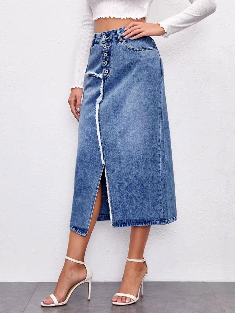 Women's Irregular Slit Denim Shorts - Slim Fit