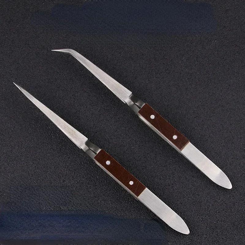 2pcs/set Stainless Steel Cross Locking Lock Tweezer Self Closing Jewelry Soldering Craft Repair Tool Insulated Tweezer Straight Elbow Tip