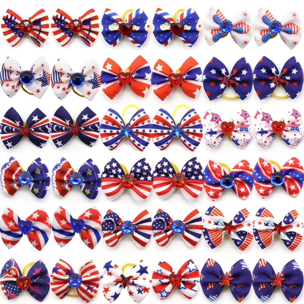 Puppy Yorkie Dog Hair Bow Halloween Ribbon with Rubber Band 40mm Mix Colors Varies Patterns Pet Grooming Products (Halloween)