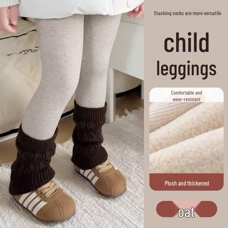 Trendy Girls' Fleece-Lined Cable Knit Patchwork Leg Warmers - Thick Lambswool Vertical Stripe Warm Pants