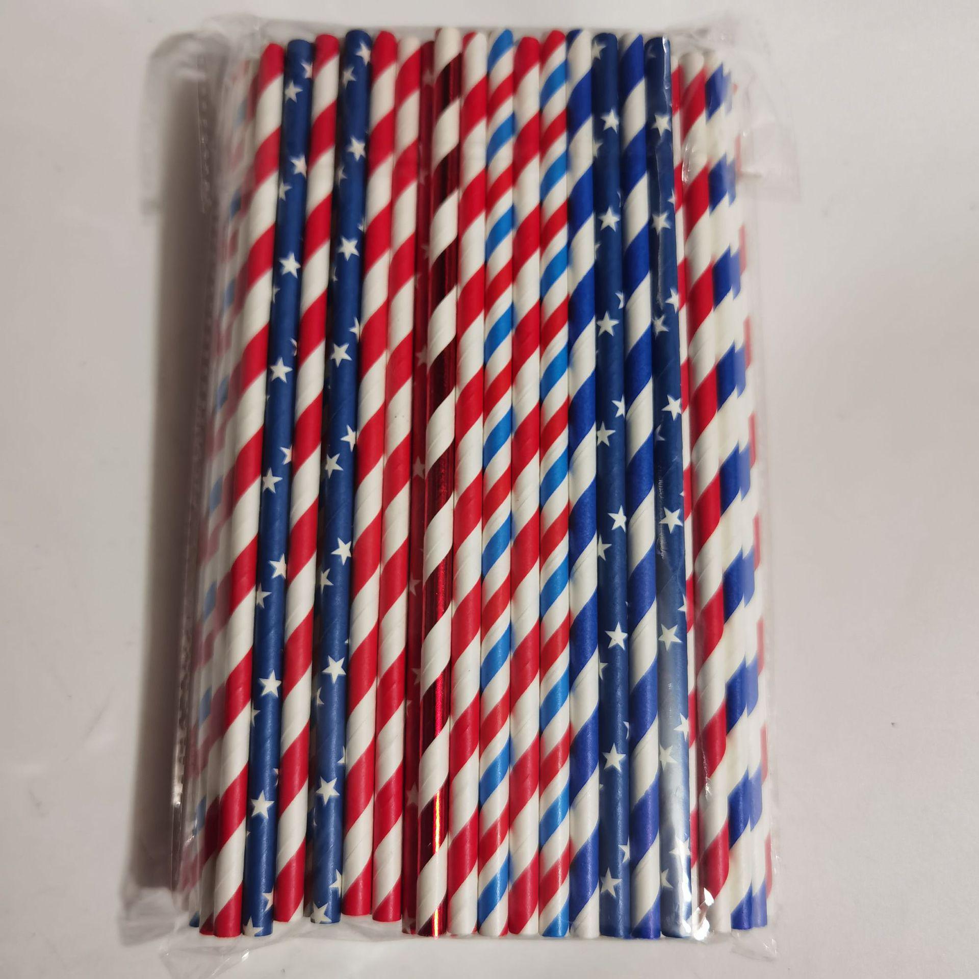 Patriotic Paper Straws: Red, White & Blue Stars and Stripes for Independence Day