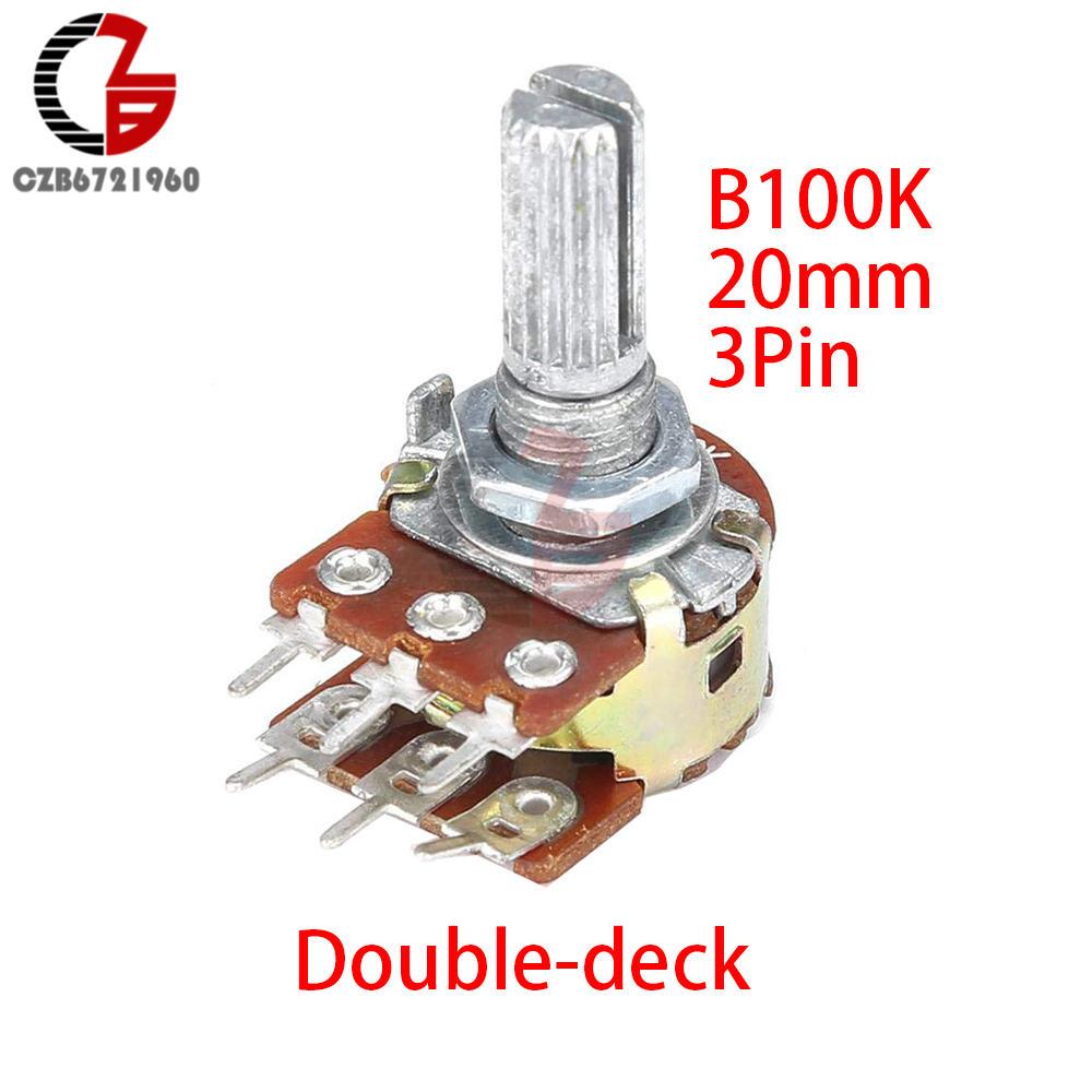WH148 3-Pin 20mm Potentiometer Schalter 1K 2K 5K 10K 20K 50K 100K 250K 500K 1M B10 Potentiometer Einzel- Doppel-Schicht