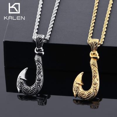 Retro Fischhaken Titanstahl Anhänger für Herren, Personalisierte Edelstahl Ozean Fischhaken Halskette mit Schmuck