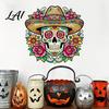 Waterproof Outdoor Glass Decorations Flower Skull Wall Sticker Day of The Dead Decorative Stickers Decals PVC Removable for Windows Doors Easy Peel