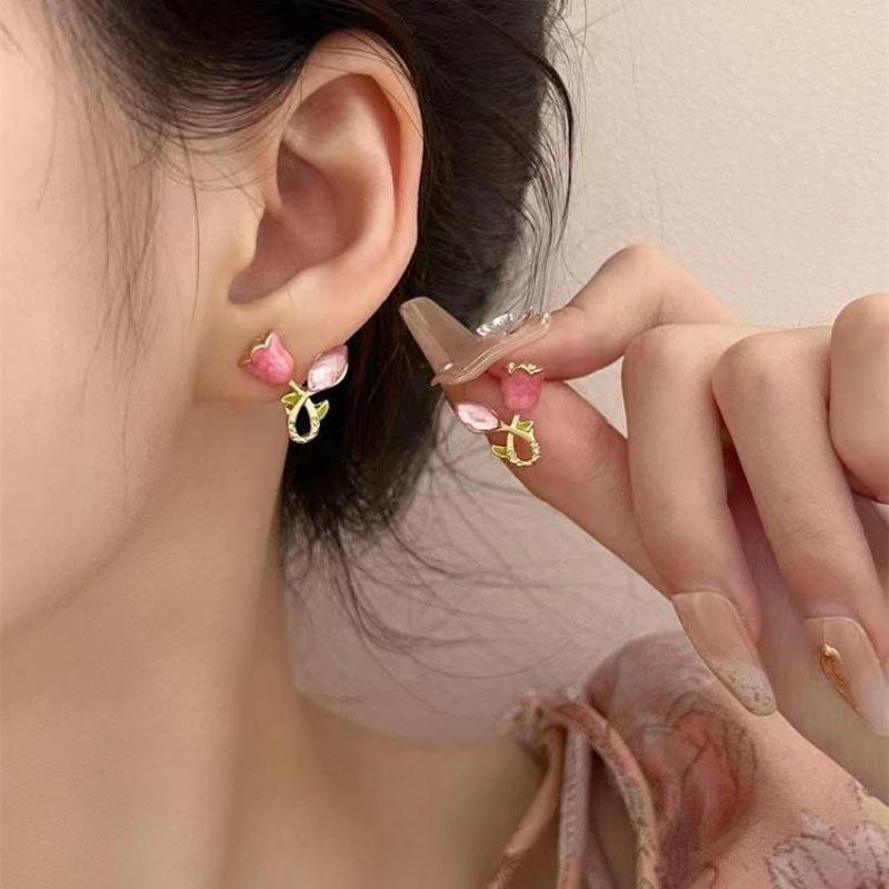 2023 Trendy Pink Tulip Enamel Stud Earrings - Exquisite High-End Design