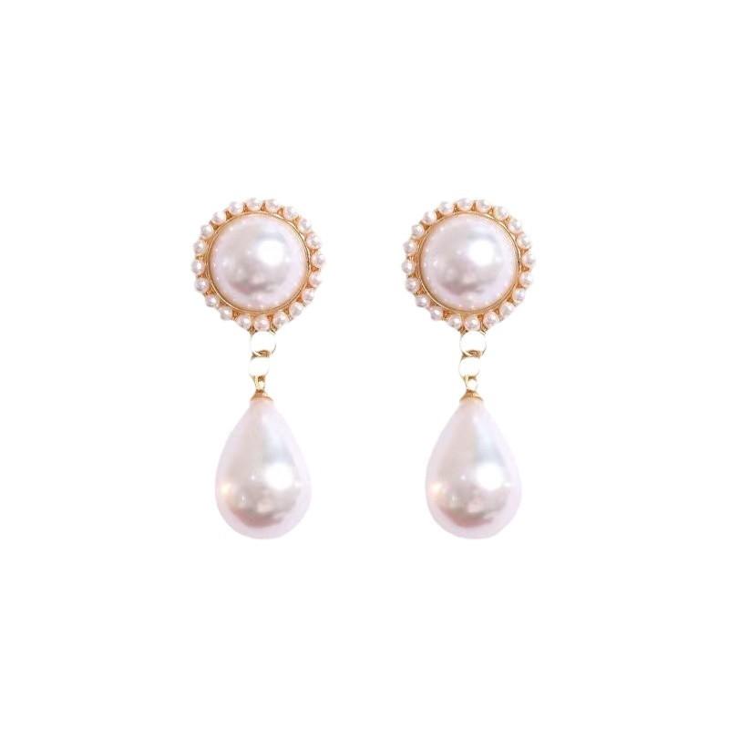 1 Pair Stud earrings retro French water drop simulation pearl earrings Jewelry Gift