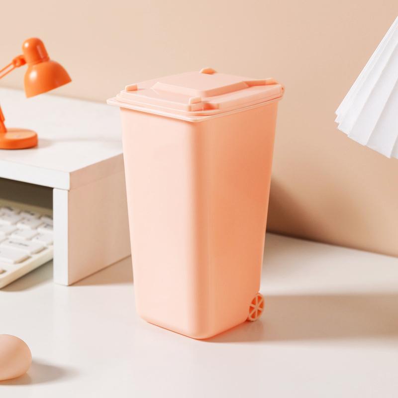 Suport de pix drăguț de mare capacitate Organizator de birou Birou Rash Can mic cu roți de capac Cutie de depozitare pentru creion pentru studenți Papetarie de birou