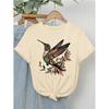 Vibrant Hummingbird Print Short Sleeve T Shirt Women's Colorful Floral Design Causal T-shirt Clothes Graphic Vintage Tees Tops