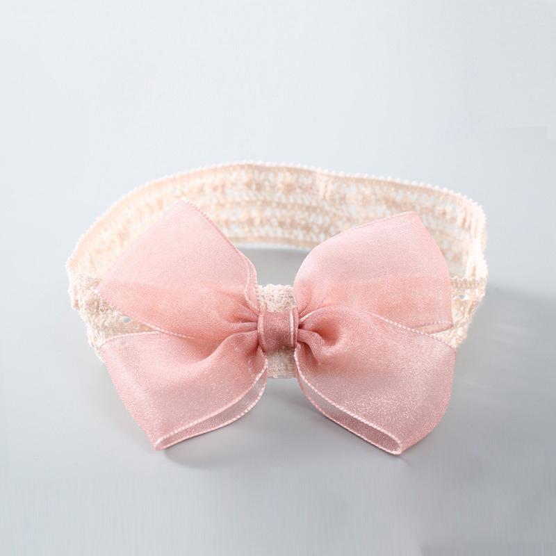 

Кружевной бант детская повязка на голову эластичная принцесса новорожденная девочка повязка на голову широкий сетчатый тюрбан детские аксессуары для волос розовый