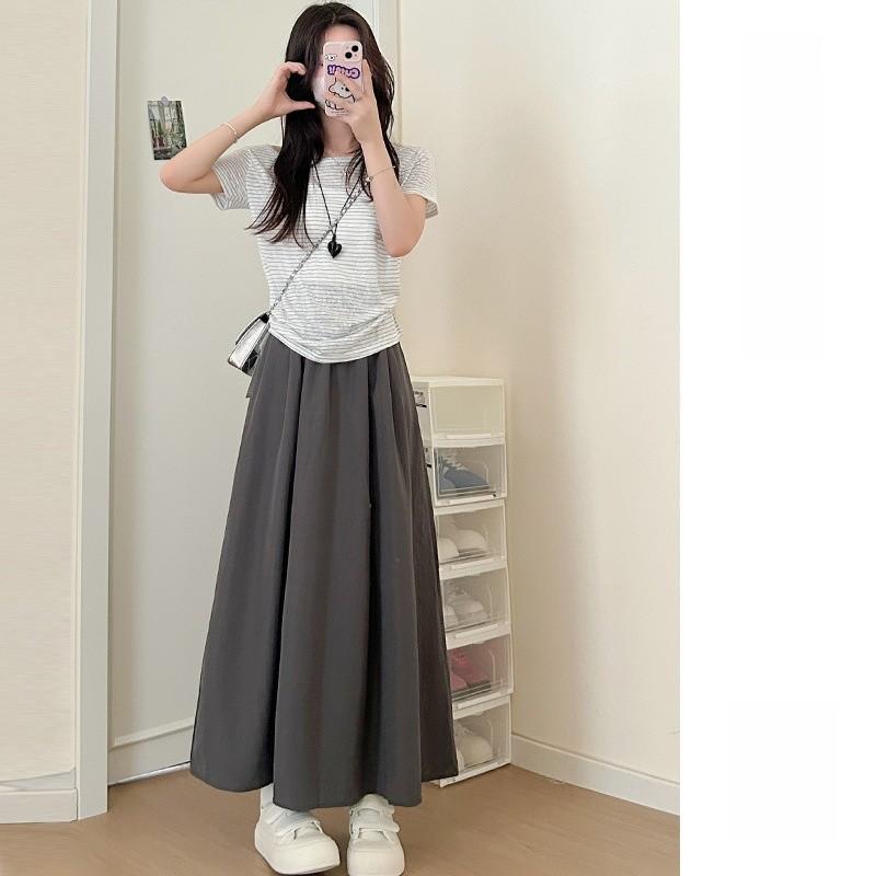 Summer High Waist A Line Skirt With Pleated Design For Casual Wear