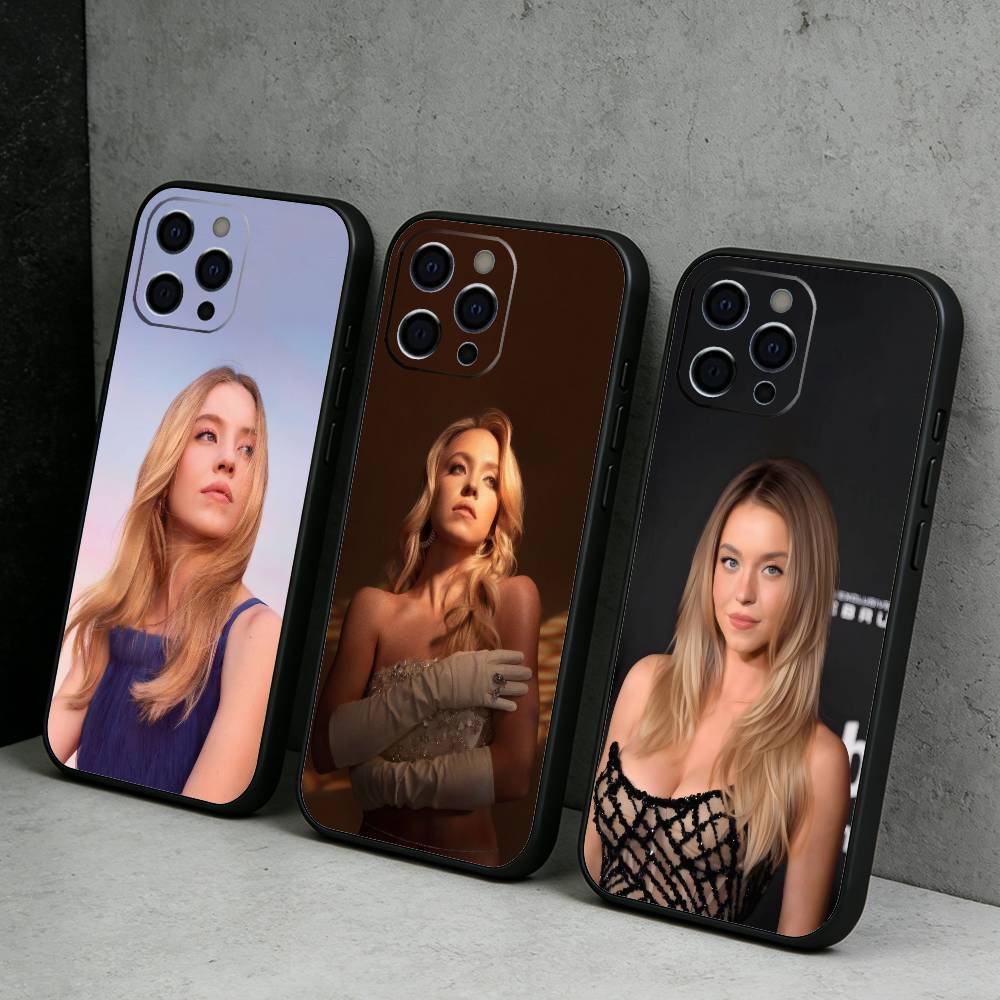 Beauty S-Sydney Syd-SweeneyS Phone Case For iPhone17,16,15,14,13,12 Plus,Max Soft Silicone Black Cover
