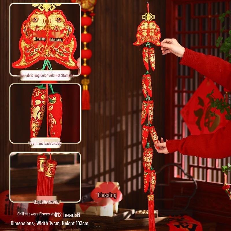 2026 Spring Festival Hanging Decorations: New Year Firecrackers, Lucky Bag, Chili, and Lantern Ornaments for Your Living Room