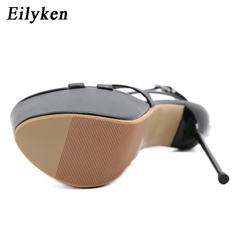 Fashion Eilyken Open Toe Ankle Buckle Strap Women Sandals Pumps Party Platform Club Stiletto High Heels Hollow Out Dress Shoes Black