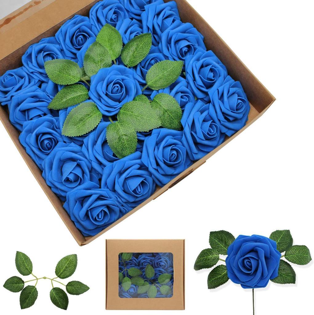 8CM Faux Rose Flower Gift Box Set with Leaves - Includes 25 or 50 Flowers for Home Decoration