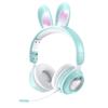Foldable Gaming Headset with Bunny USB Illuminated Transmission Adjustable Noise Reduction 3D Sound Comfortable Green Ears, Charging, Earphones,