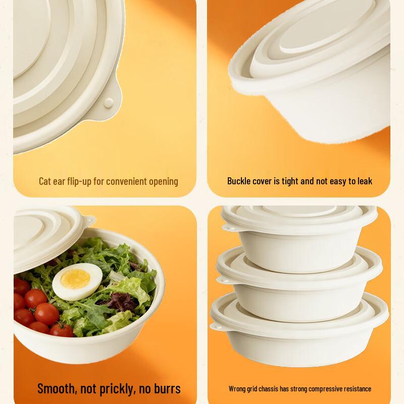 280ml Biologiskt nedbrytbara Runda Matbehållare av Majsstärkelse med Lock - 100-pack