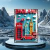 Retro Metallschild England Wandkunst mit ikonischen Londoner Wahrzeichen (Big Ben Rote Busse Telefonzellen)    Blechschild für Zuhause