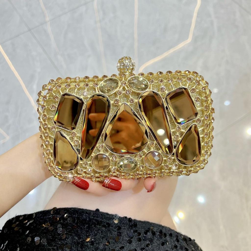 New glass diamond clutch bag exquisite dinner bag French diamond-encrusted handbag high-end light luxury chain women's bag