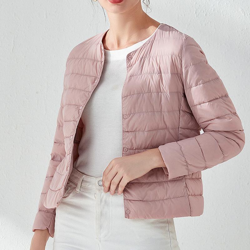 Light down jacket women's round neck autumn and winter new fashion slim-fitting white duck down short coat women