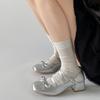 Silver French square head thick high heel light mouth single shoes women's summer 2025 new soft sole with skirt ballet Mary Jane shoes