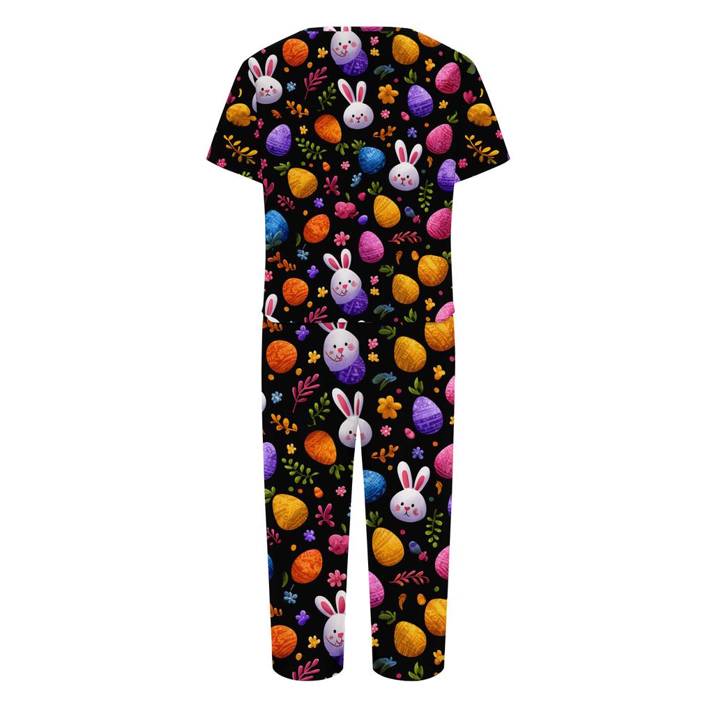 2 Piece Sets For Women Short Sleeve Top And Pants With Pockets Workout Soft Print Sets