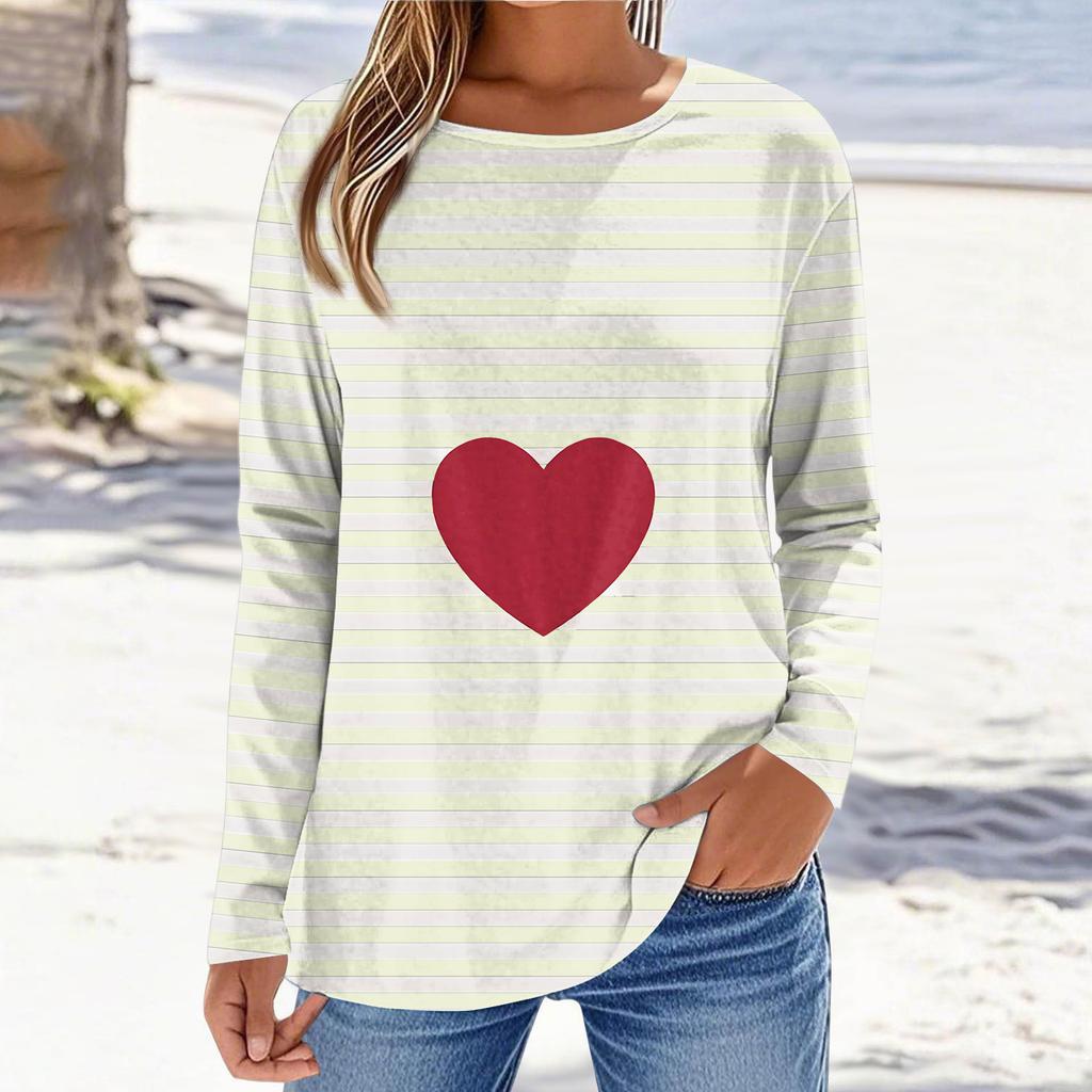 Damen lässiges langärmeliges Valentinstags-Print Rundhals-Oberteil