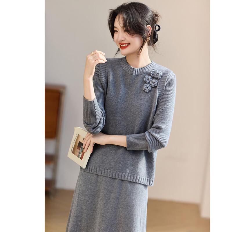 Oudifu 3D Floral Knit Sweater & Pants Set M