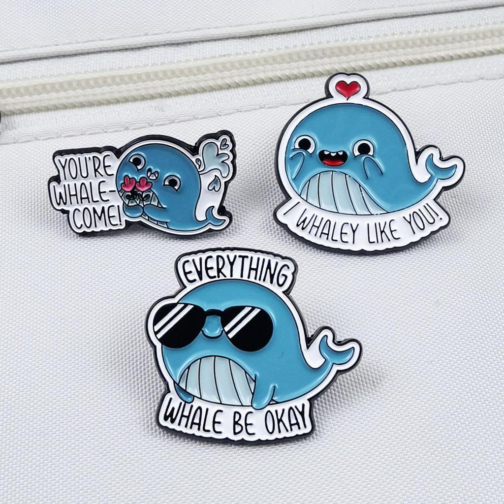 Cute Blue Whale Cartoon Brooch - Creative Badge for Clothes & Backpacks