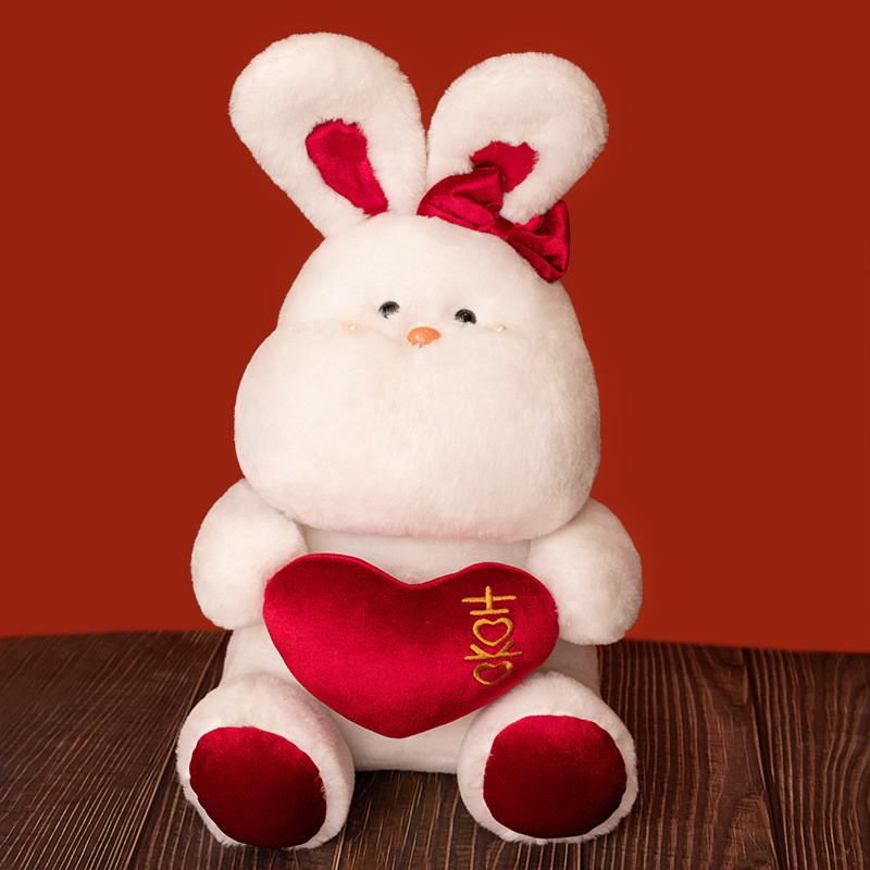 Rabbit Bow Plush Dolls Hat Bunny Stuffed Toy Couple Wedding Gift Decorations
