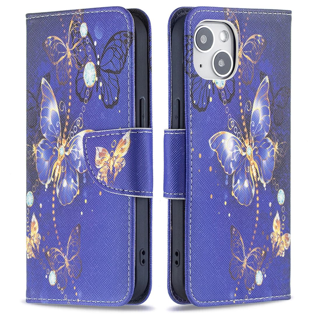 

Pattern Printing Wallet Phone Case for iPhone 15,Stand PU Leather +TPU Phone Cover Purple Butterflies