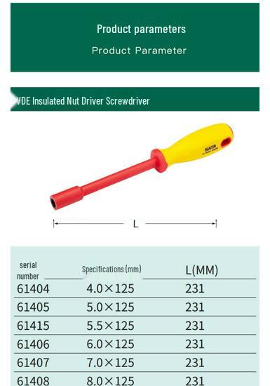SATA VDE Nut Screwdrivers (Models 61404, 61405, 61415, 61406, 61407, 61408)