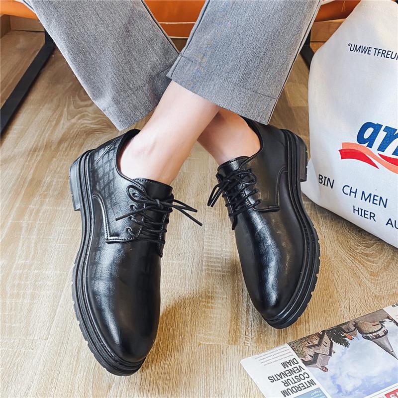 Fashion Pointed Toe Leather Shoes Men Casual Business Shoes British Style Lace-up Dress Shoes Fashion Black Working Shoes for Office