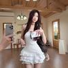 White suspender dress summer new ruffle design splicing thin ballet style a word short