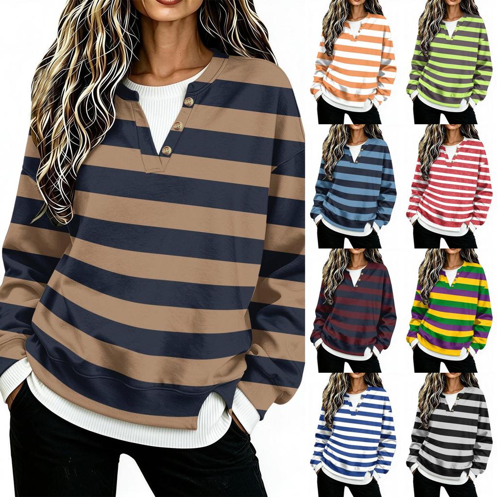 Women's V-Neck Button Front Long Sleeve Top