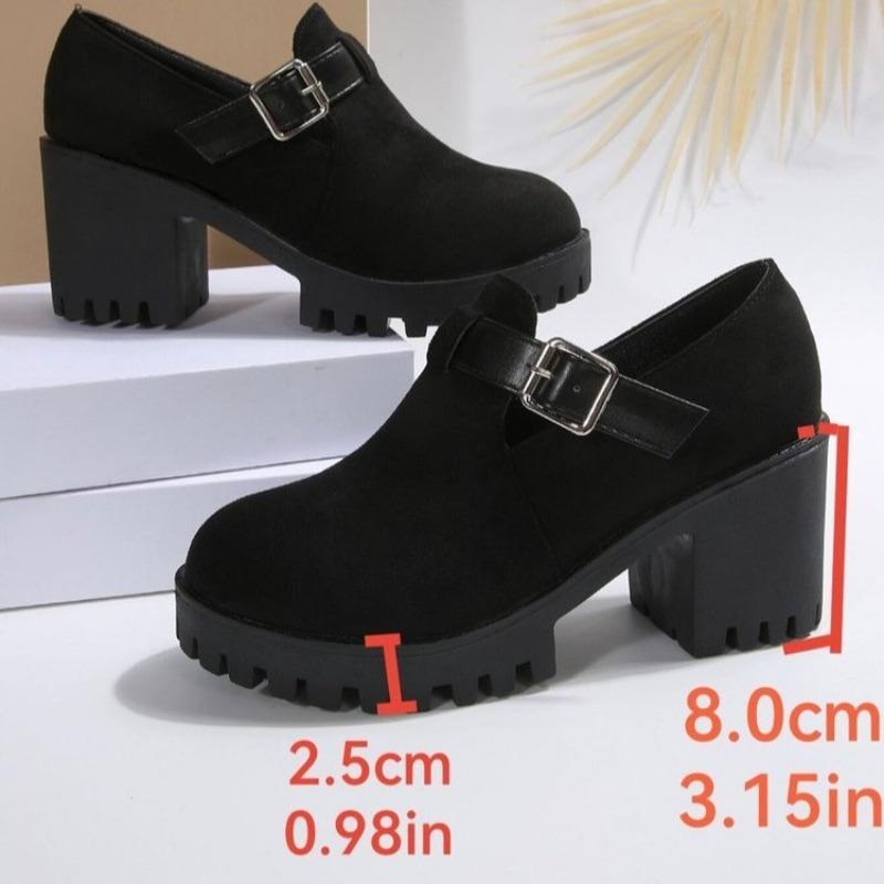 New Plus Size Platform Chunky Heel Pumps - Women’s Round Toe Suede Buckle High Heel Shoes