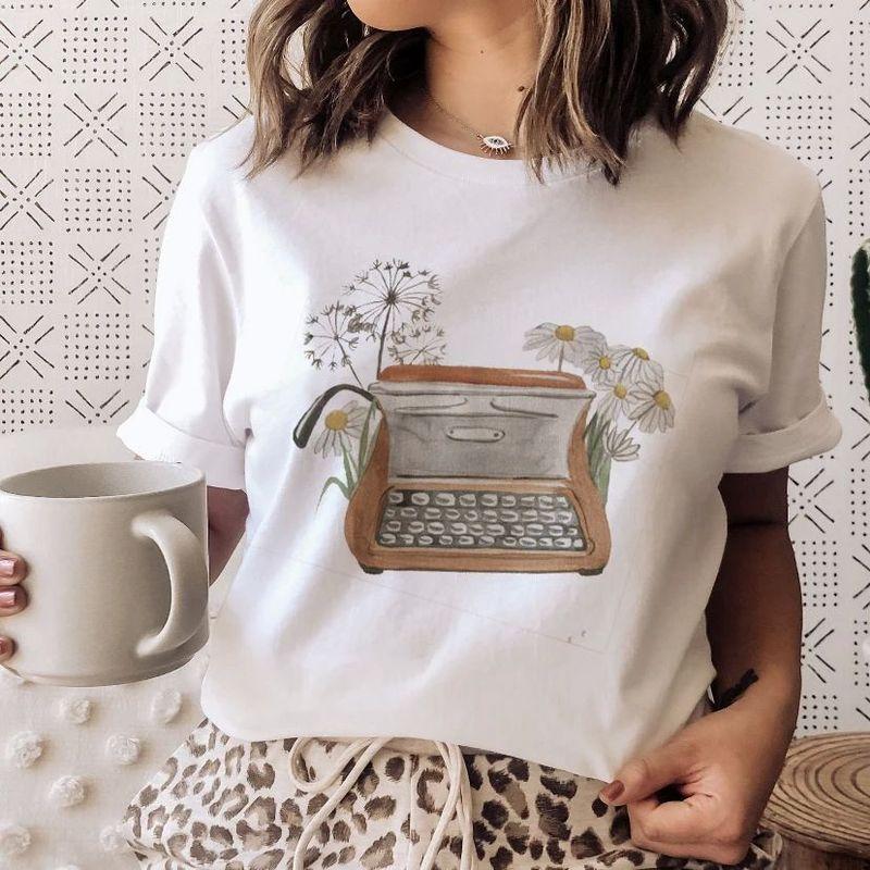 3D Book Printed Short Sleeve T-shirt 3D Book Print Round Neck Short Sleeve T-shirt