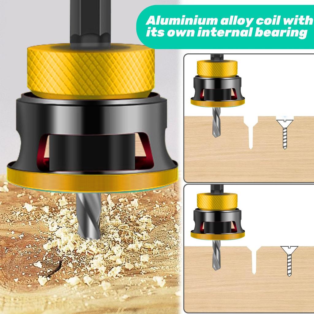 Adjustable Depth Countersink Drill Bit Set 4 Pieces M2 High Speed Steel for Wood Metal and Decorative Materials
