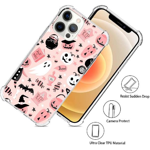 Pink Halloween Pumpkin Ghost Case Compatible with iPhone 14 Pro Max, Witchy Pumpkin Halloween Boo Cover for iPhone 14 Pro Max, Cool Cute TPU Bumper