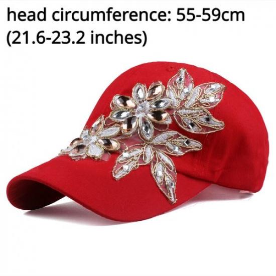 Women Adjustable Baseball Cap Casual Diamond Hat Applique Flower Crystal Hip Hop